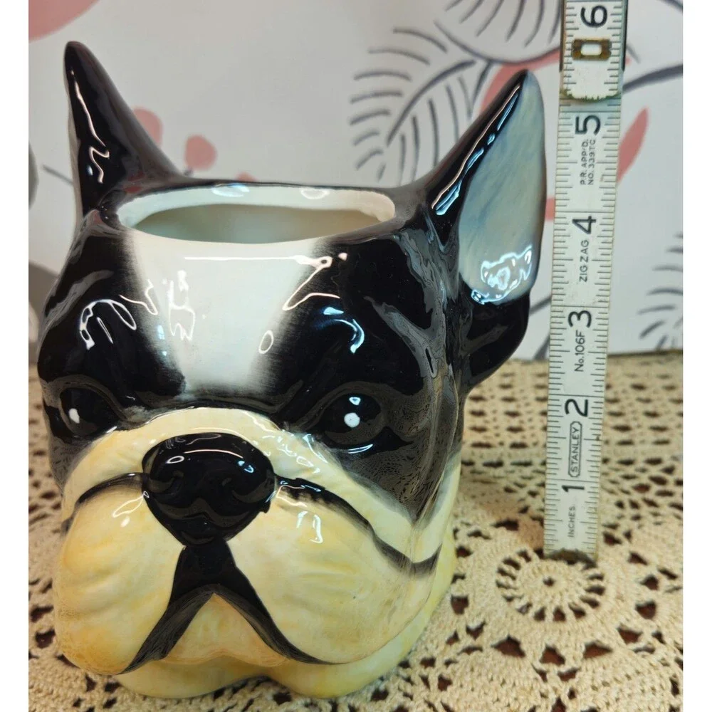NWT Adorable Ceramic Boston Terrier Dog Planter Versatile Decor